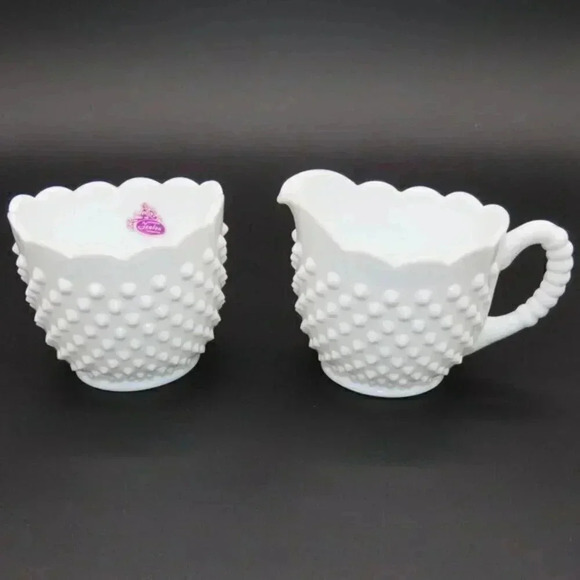 Other - Vintage Fenton Oval Hobnail Milk Glass Sugar Bowl Creamer Set 1950s 1960s